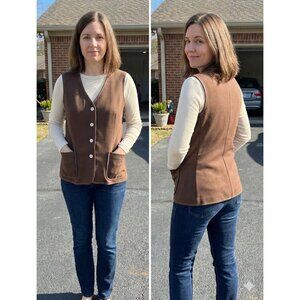 Vintage ACT III Brown Dacron Polyester Vest White Stitching 70s Mod Pockets